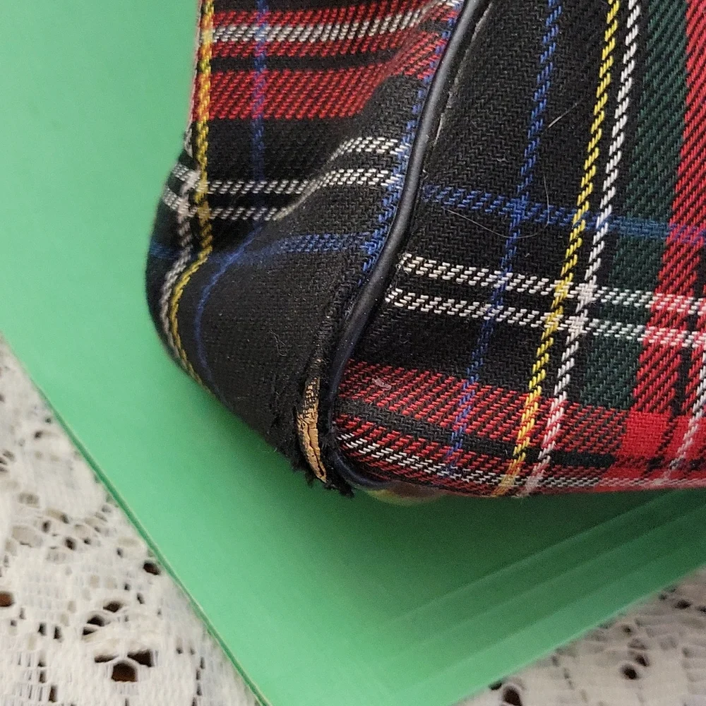 Vintage 60's Red & Black Plaid Structured Luggage Travel Bag Groovy